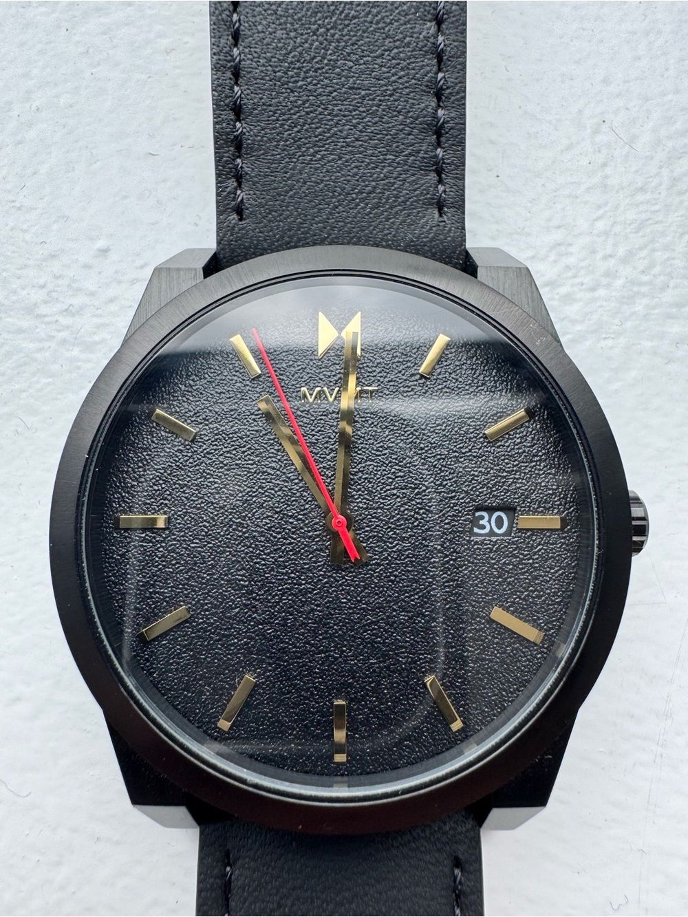 MVMT Black Dial Watch with Gold Markers and Red Second Hand - Quartz Movement
